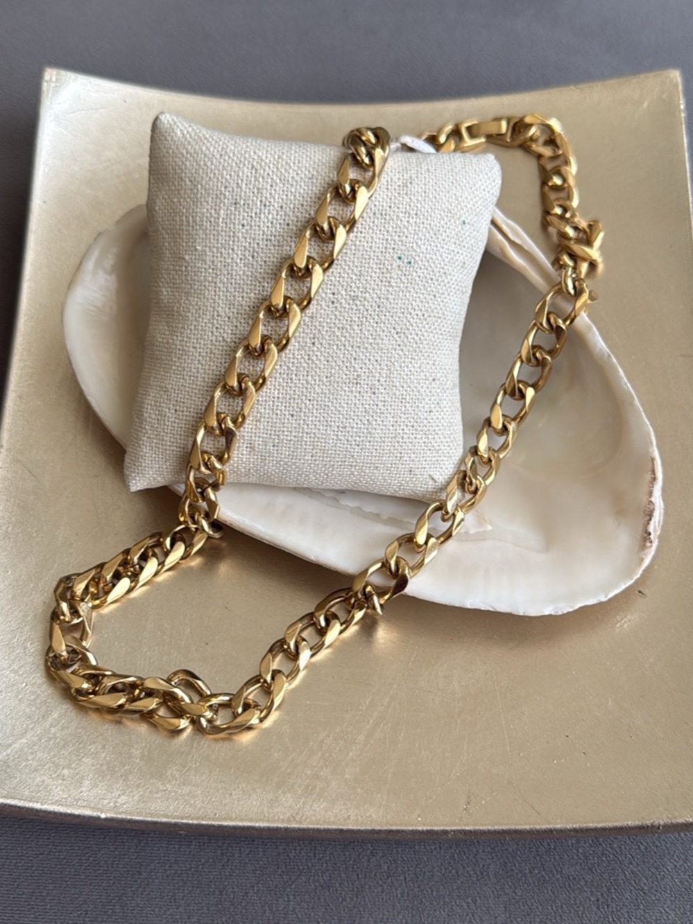 Men’s Chunky Gold Plated Stainless Steel Chain Link Necklace NWT Gift Streetwear